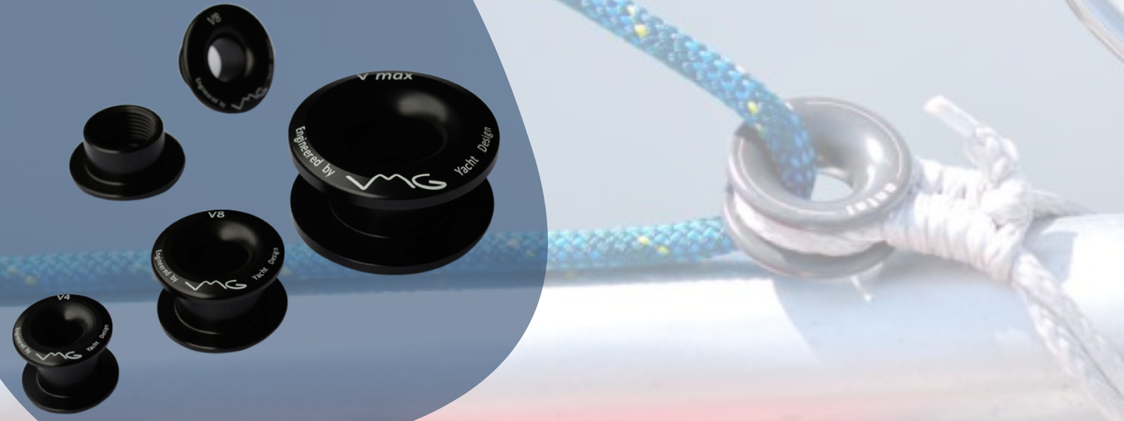Low friction rings in several sizes on a sailing boat