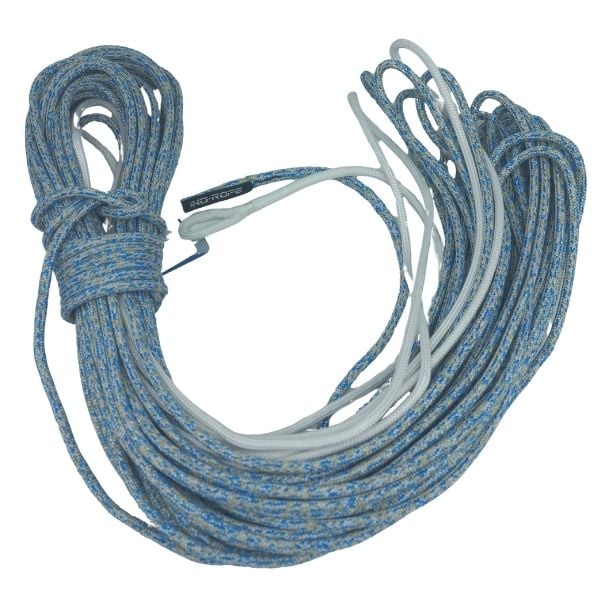 Âme Dyneema® RSK99 | gaine mixte Technora® - Dyneema® et Polyester, Ø6mm, 38m, Œil épissé gainé Dyneema, Passant-Messager, Beige-Blanc-Bleu