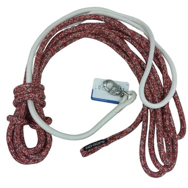 Âme Dyneema® RSK78 | gaine mixte Technora® - Dyneema® et Polyester, Ø10mm, 10m, Œil épissé gainé Dyneema sur 1,50m + Speedlink wichard 1,1T, Passant-messager, Rouge-Noir-Blanc