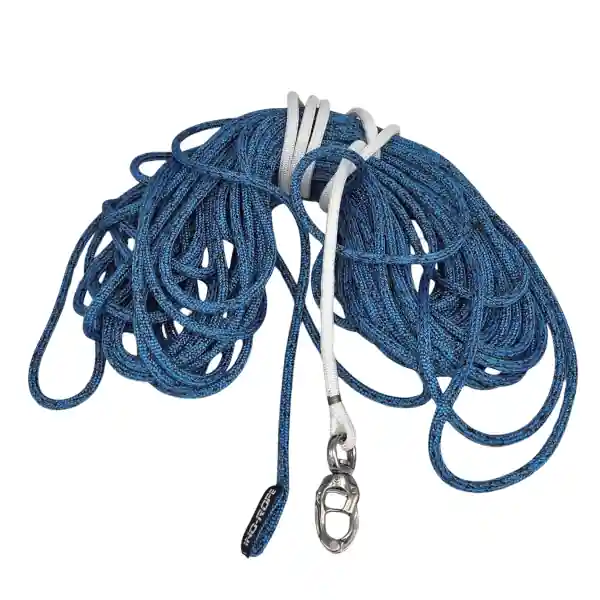 Âme HMPE et gaine Polyester, Ø08mm, 34m, Œil épissé gainé Dyneema, Passant-messager, Bleu-Noir